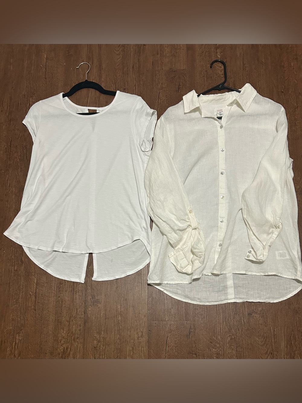 BUNDLE Sigrid Olsen White Linen Casual Button-Down Shirt & White Cotton T shirt